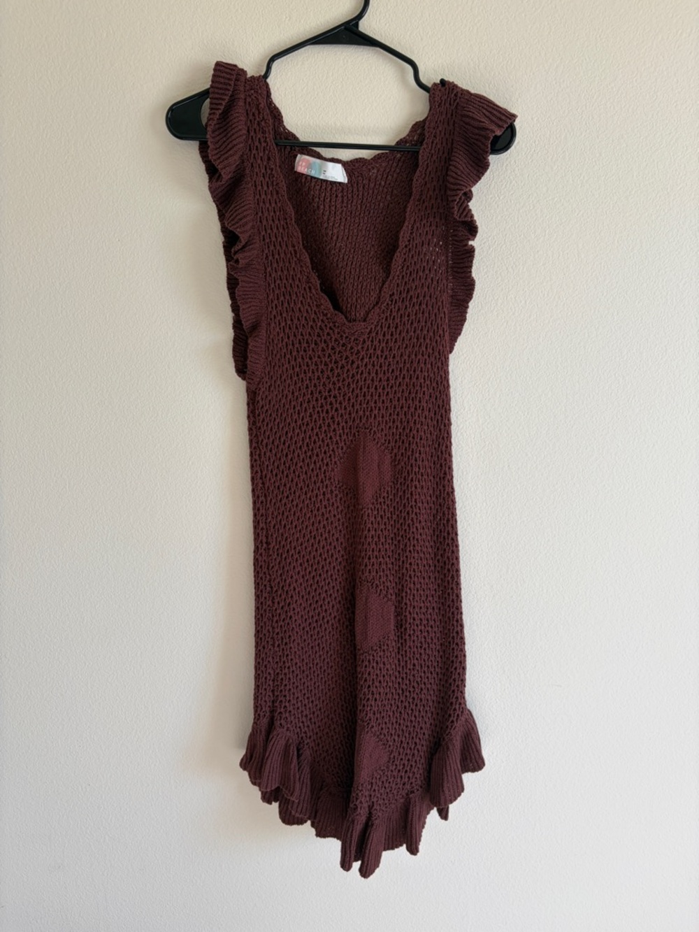 Free People Mykonos Chocolate Brown Ruffle Knit Swim Coverup